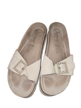 💰Autenti Women's Cream Pearl Buckle Slide Sandals